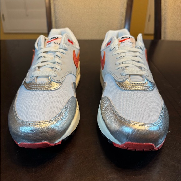 New Nike Air Max 1 Premium White Silver Sneaker Shoes Size US 10 - Picture 6 of 14